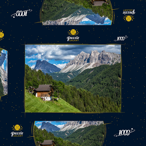 Bauernhaus bei Afers gegen Peitlerkofel (2675m), Aferer Geisler, Brixen, Dolomiten, Trentino-Südtirol 1000 Puzzle Schachtel 3D Modell