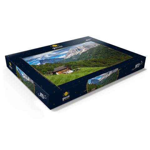 Bauernhaus bei Afers gegen Peitlerkofel (2675m), Aferer Geisler, Brixen, Dolomiten, Trentino-Südtirol 100 Puzzle Schachtel Ansicht1