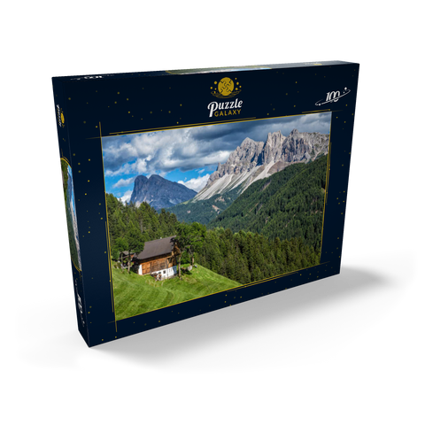 Bauernhaus bei Afers gegen Peitlerkofel (2675m), Aferer Geisler, Brixen, Dolomiten, Trentino-Südtirol 100 Puzzle Schachtel Ansicht2
