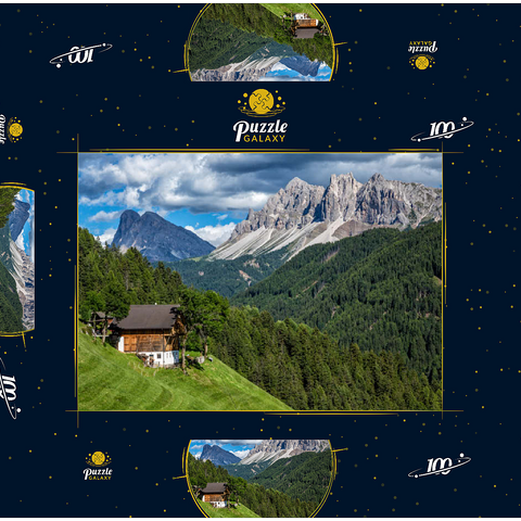 Bauernhaus bei Afers gegen Peitlerkofel (2675m), Aferer Geisler, Brixen, Dolomiten, Trentino-Südtirol 100 Puzzle Schachtel 3D Modell