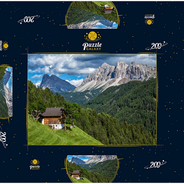 Bauernhaus bei Afers gegen Peitlerkofel (2675m), Aferer Geisler, Brixen, Dolomiten, Trentino-Südtirol 200 Puzzle Schachtel 3D Modell