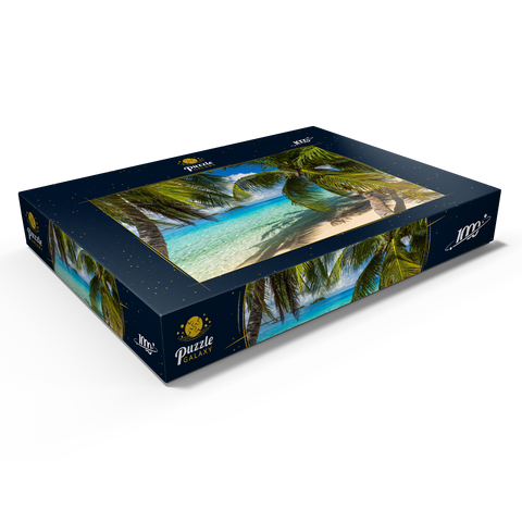 Palmenstrand am Matira Point, Insel Bora Bora, Französisch Polynesien, Südsee 1000 Puzzle Schachtel Ansicht1