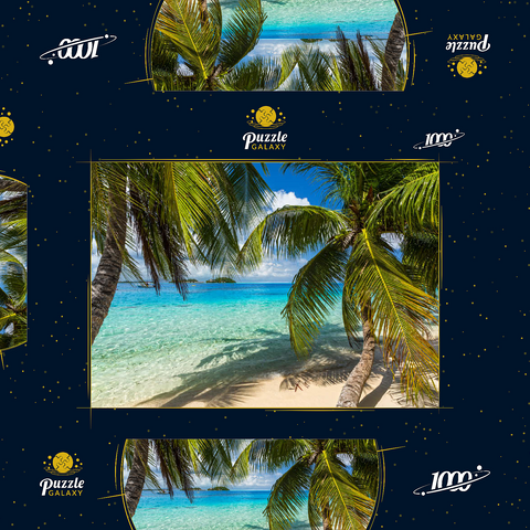 Palmenstrand am Matira Point, Insel Bora Bora, Französisch Polynesien, Südsee 1000 Puzzle Schachtel 3D Modell