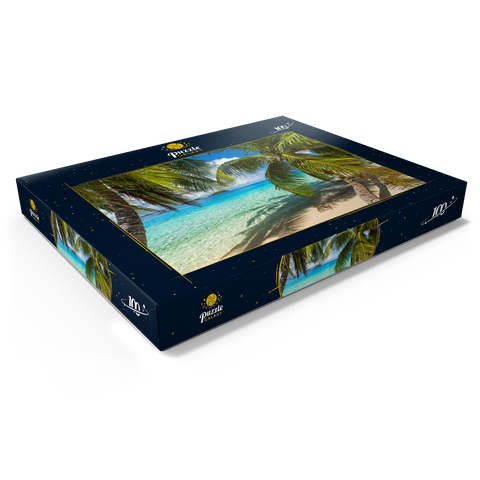 Palmenstrand am Matira Point, Insel Bora Bora, Französisch Polynesien, Südsee 100 Puzzle Schachtel Ansicht1