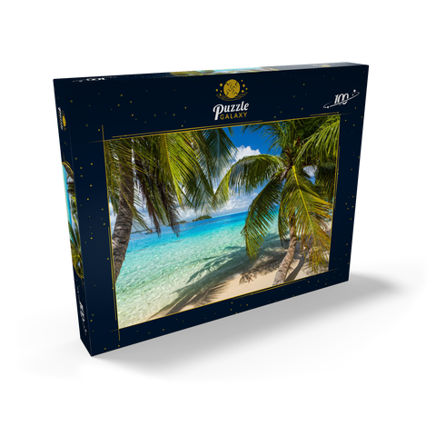 Palmenstrand am Matira Point, Insel Bora Bora, Französisch Polynesien, Südsee 100 Puzzle Schachtel Ansicht2