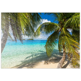 Darstellung des Puzzle Motivs Palmenstrand am Matira Point, Insel Bora Bora, Französisch Polynesien, Südsee - Puzzleteile: 100