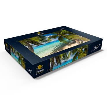 Palmenstrand am Matira Point, Insel Bora Bora, Französisch Polynesien, Südsee 500 Puzzle Schachtel Ansicht1