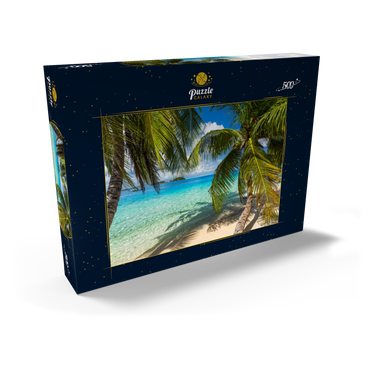 Palmenstrand am Matira Point, Insel Bora Bora, Französisch Polynesien, Südsee 500 Puzzle Schachtel Ansicht2