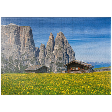 puzzleplate Seiser Alm (1700 - 2300m) gegen Schlern (2563m), Naturpark Schlern-Rosengarten, Provinz Bozen, Trentino-Südtirol 1000 Puzzle