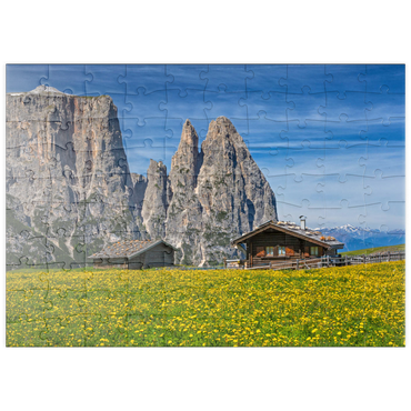 puzzleplate Seiser Alm (1700 - 2300m) gegen Schlern (2563m), Naturpark Schlern-Rosengarten, Provinz Bozen, Trentino-Südtirol 100 Puzzle