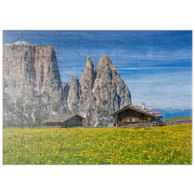 Darstellung des Puzzle Motivs Seiser Alm gegen Schlern, Naturpark Schlern-Rosengarten, Südtirol - Puzzleteile: 100