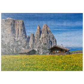 Darstellung des Puzzle-Motivs Seiser Alm gegen Schlern, Naturpark Schlern-Rosengarten, Südtirol – Puzzleteile: 200