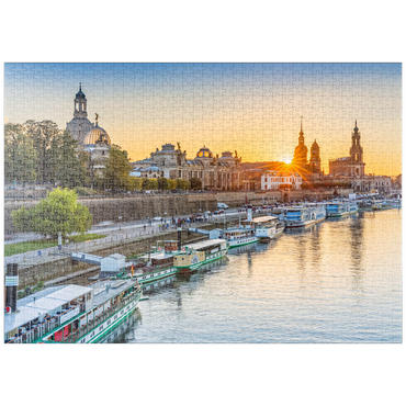 puzzleplate Brühlsche Terrasse an der Elbe mit der Frauenkirche, Schloss und der Hofkirche bei Sonnenuntergang 1000 Puzzle