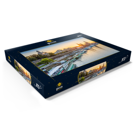 Darstellung des Puzzle Motivs Brühlsche Terrasse an der Elbe mit der Frauenkirche bei Sonnenuntergang - Puzzleteile: 100