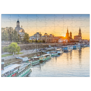 puzzleplate Brühlsche Terrasse an der Elbe mit der Frauenkirche, Schloss und der Hofkirche bei Sonnenuntergang 100 Puzzle