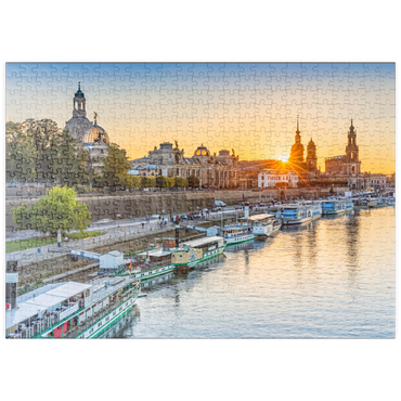 puzzleplate Brühlsche Terrasse an der Elbe mit der Frauenkirche, Schloss und der Hofkirche bei Sonnenuntergang 500 Puzzle