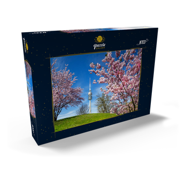 Kirschblüte im Olympiapark am Olympiaturm, München, - Deutschland 1000 Puzzle Schachtel Ansicht2