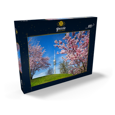 Kirschblüte im Olympiapark am Olympiaturm, München, - Deutschland 100 Puzzle Schachtel Ansicht2