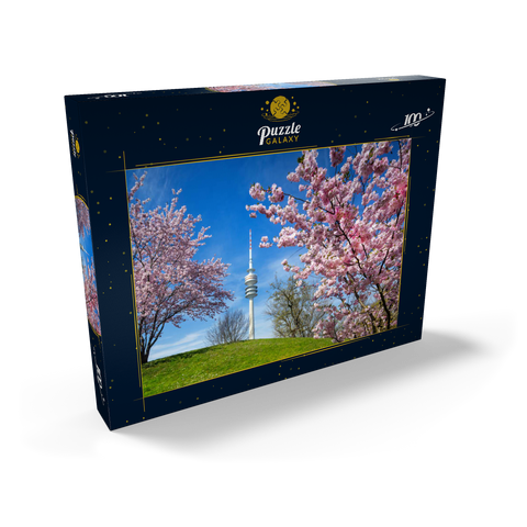 Kirschblüte im Olympiapark am Olympiaturm, München, - Deutschland 100 Puzzle Schachtel Ansicht2