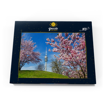 Kirschblüte im Olympiapark am Olympiaturm, München, - Deutschland 100 Puzzle Schachtel Ansicht3