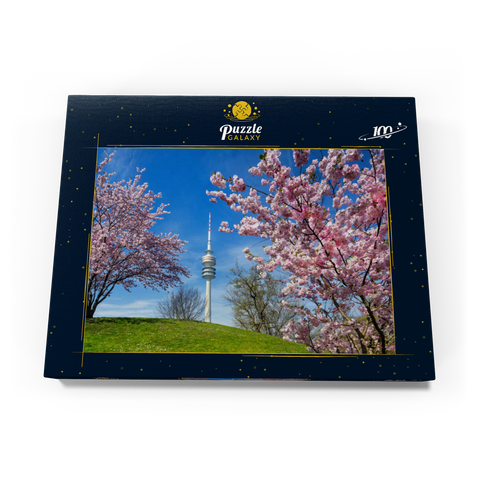 Kirschblüte im Olympiapark am Olympiaturm, München, - Deutschland 100 Puzzle Schachtel Ansicht3