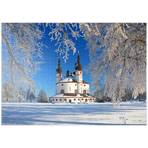 puzzleplate Dreifaltigkeitskirche Kappl - Wallfahrtskirche der Heiligsten Dreifaltigkeit im Winter bei Waldsassen 1000 Puzzle