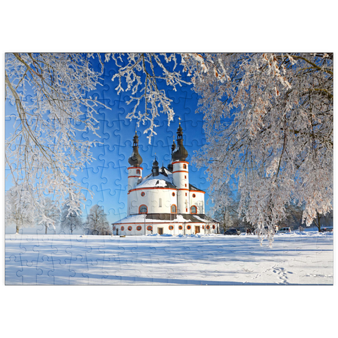 puzzleplate Dreifaltigkeitskirche Kappl - Wallfahrtskirche der Heiligsten Dreifaltigkeit im Winter bei Waldsassen 200 Puzzle