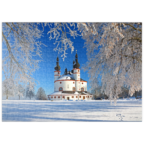 puzzleplate Dreifaltigkeitskirche Kappl - Wallfahrtskirche der Heiligsten Dreifaltigkeit im Winter bei Waldsassen 500 Puzzle