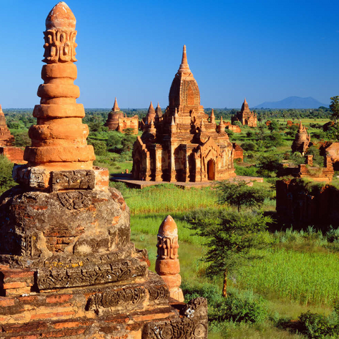 Pagoden im Südosten der Ebene von Bagan, Mandalay, Myanmar (Burma) 100 Puzzle 3D Modell