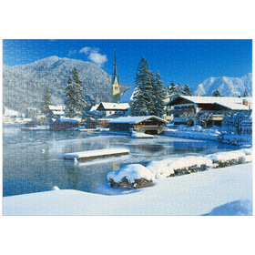 Darstellung des Puzzle-Motivs Malerwinkel mit Kirche von Rottach-Egern am Tegernsee, Oberbayern – Puzzleteile: 1000