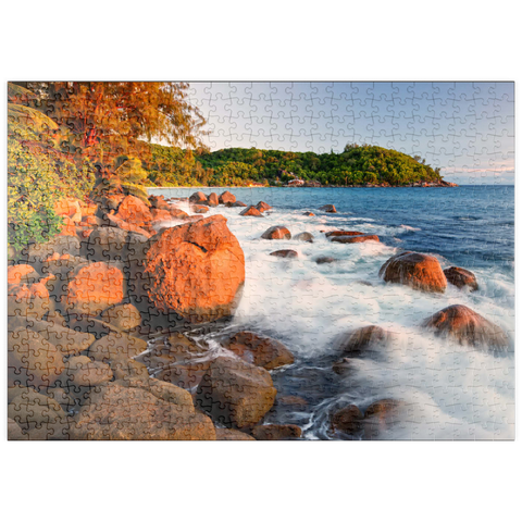 puzzleplate Granitfelsen am Strand Anse Takamaka, Westküste, Insel Mahe, Seychellen 500 Puzzle