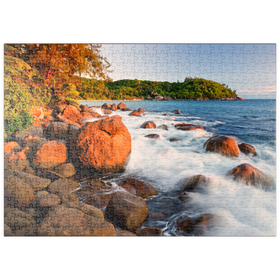 Darstellung des Puzzle Motivs Granitfelsen am Strand Anse Takamaka, Westküste, Insel Mahe, Seychellen - Puzzleteile: 500