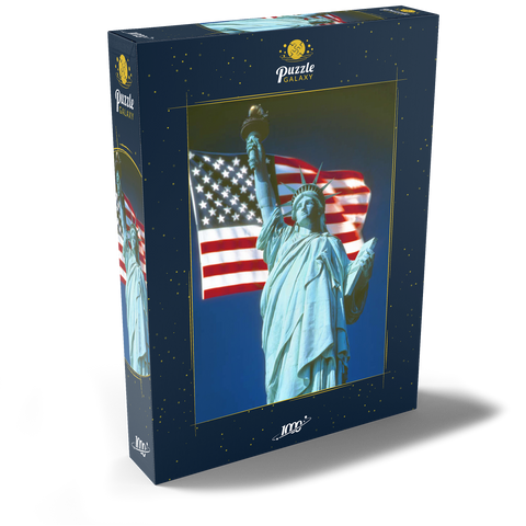 Freiheitsstatue mit Amerikanischen Flagge, Manhattan, New York City - USA 1000 Puzzle Schachtel Ansicht2