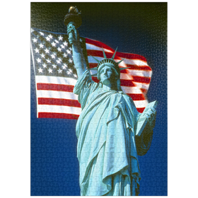 Darstellung des Puzzle-Motivs Freiheitsstatue mit Amerikanischen Flagge, New York City, USA – Puzzleteile: 1000