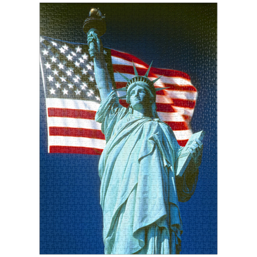 puzzleplate Freiheitsstatue mit Amerikanischen Flagge, Manhattan, New York City - USA 1000 Puzzle