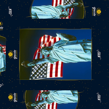 Freiheitsstatue mit Amerikanischen Flagge, Manhattan, New York City - USA 1000 Puzzle Schachtel 3D Modell