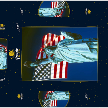 Freiheitsstatue mit Amerikanischen Flagge, Manhattan, New York City - USA 100 Puzzle Schachtel 3D Modell