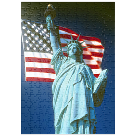 Darstellung des Puzzle Motivs Freiheitsstatue mit Amerikanischen Flagge, New York City, USA - Puzzleteile: 200