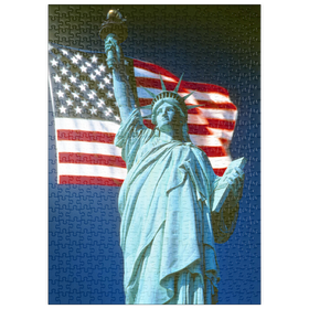 Darstellung des Puzzle Motivs Freiheitsstatue mit Amerikanischen Flagge, New York City, USA - Puzzleteile: 500