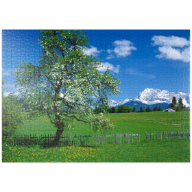 Darstellung des Puzzle-Motivs Landschaft bei Gerold gegen das Karwendelgebirge mit dem Wörner – Puzzleteile: 1000