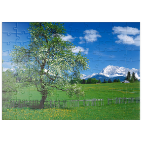 Darstellung des Puzzle Motivs Landschaft bei Gerold gegen das Karwendelgebirge mit dem Wörner - Puzzleteile: 100