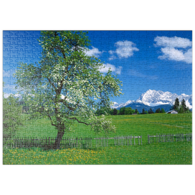 Darstellung des Puzzle Motivs Landschaft bei Gerold gegen das Karwendelgebirge mit dem Wörner - Puzzleteile: 500
