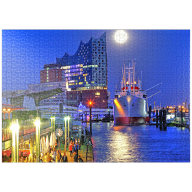 Darstellung des Puzzle Motivs St.-Pauli-Landungsbrücken mit Elbphilharmonie in der HafenCity, Hamburg - Puzzleteile: 1000