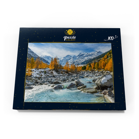 Fluss Ova im Val Mortertsch mit der Bernina Gruppe 100 Puzzle Schachtel Ansicht3