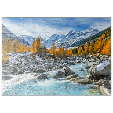 puzzleplate Fluss Ova im Val Mortertsch mit der Bernina Gruppe 100 Puzzle