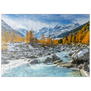 puzzleplate Fluss Ova im Val Mortertsch mit der Bernina Gruppe 200 Puzzle