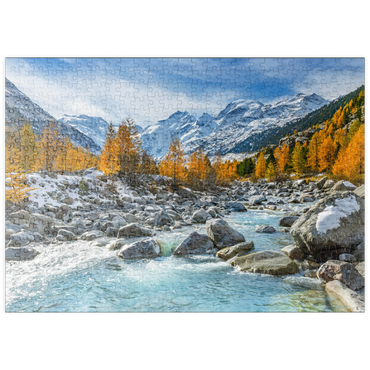 puzzleplate Fluss Ova im Val Mortertsch mit der Bernina Gruppe 500 Puzzle