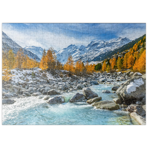 puzzleplate Fluss Ova im Val Mortertsch mit der Bernina Gruppe 500 Puzzle