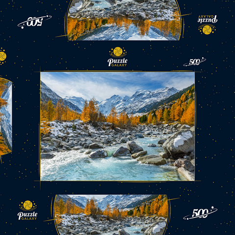 Fluss Ova im Val Mortertsch mit der Bernina Gruppe 500 Puzzle Schachtel 3D Modell