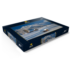 Darstellung des Puzzle Motivs Heustadel bei Mittenwald mit Wörner und Karwendelgebirge - Puzzleteile: 100